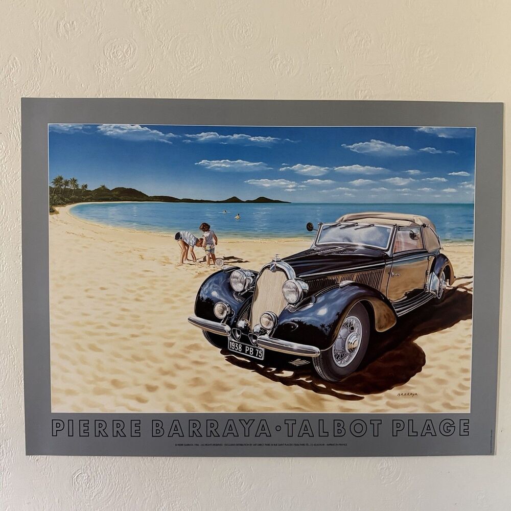 Pierre Barraya Talbot Plage Poster Print Car Beach 23.5x31.5” 1986 France